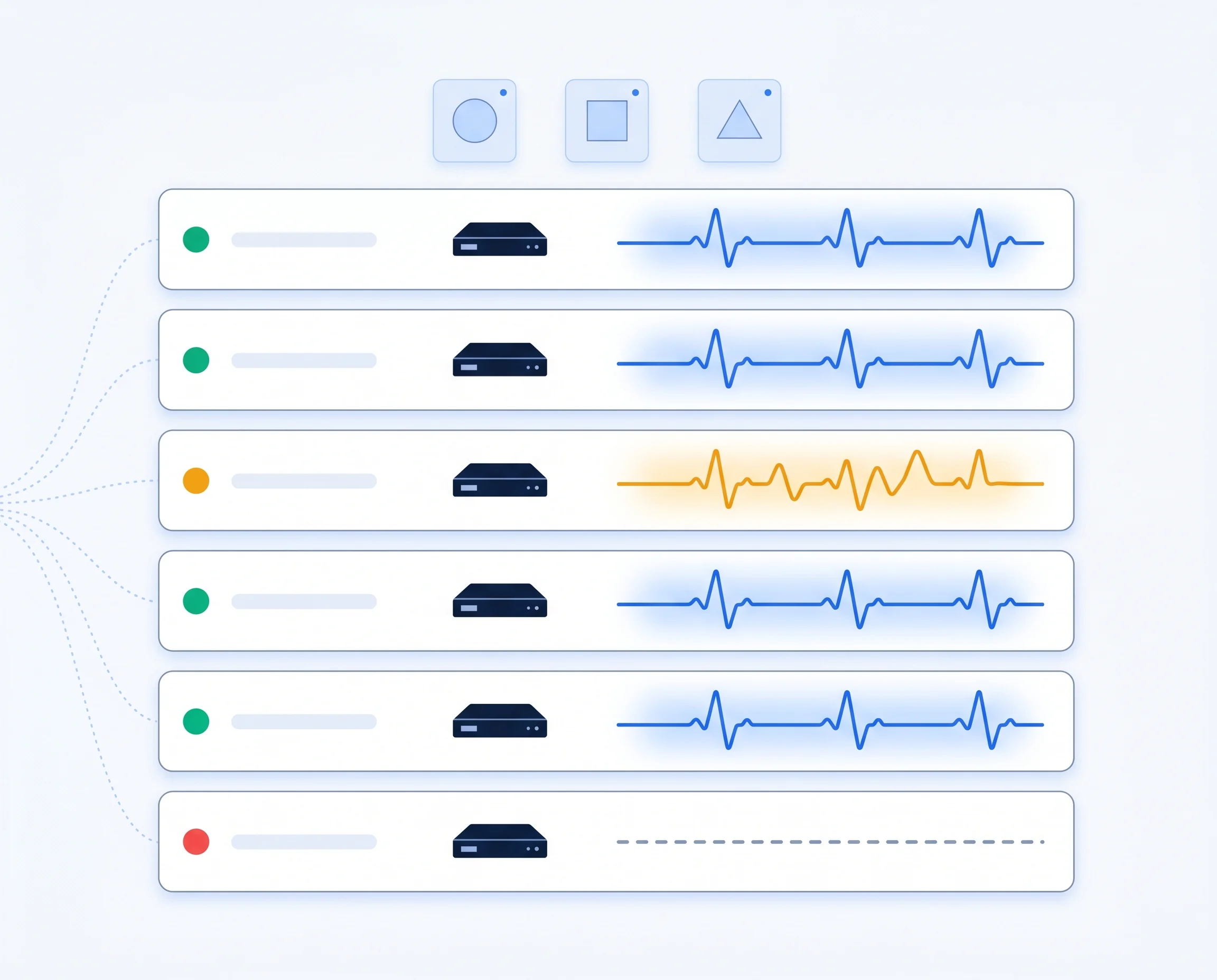 Tentovision NVR status monitoring tool showing online, recording, and offline recorders organised per site